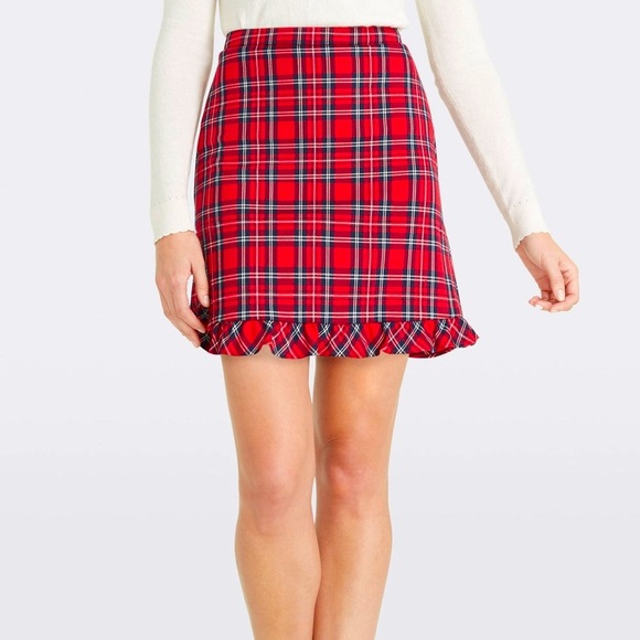 Draper James Red Plaid Tartan Ruffle Hem Skirt 10 - Picture 1 of 8